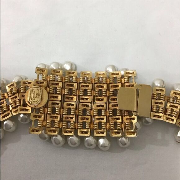 Dior Vintage 70’S Gold Plated Pearl Embellished Statement Belt